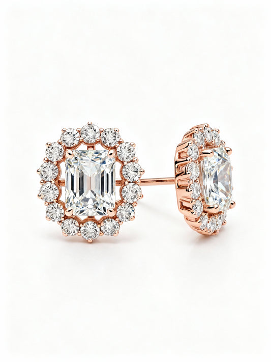 Nikita Emerald Cut Lab Diamond Solitaire Earrings - Jewelslane