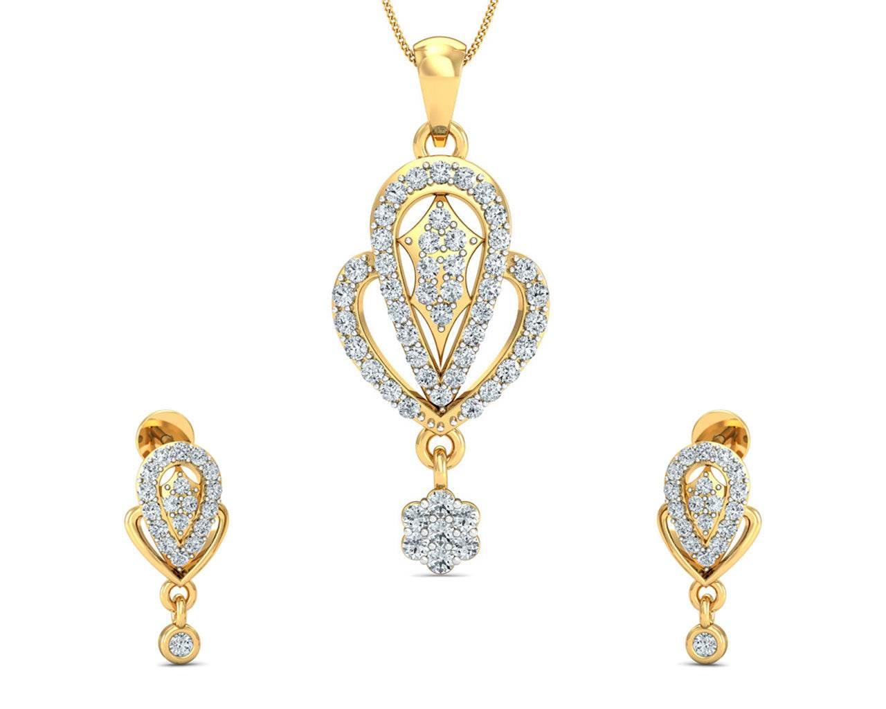 Penne Round Brilliant Diamond Pendant Set - Jewelslane