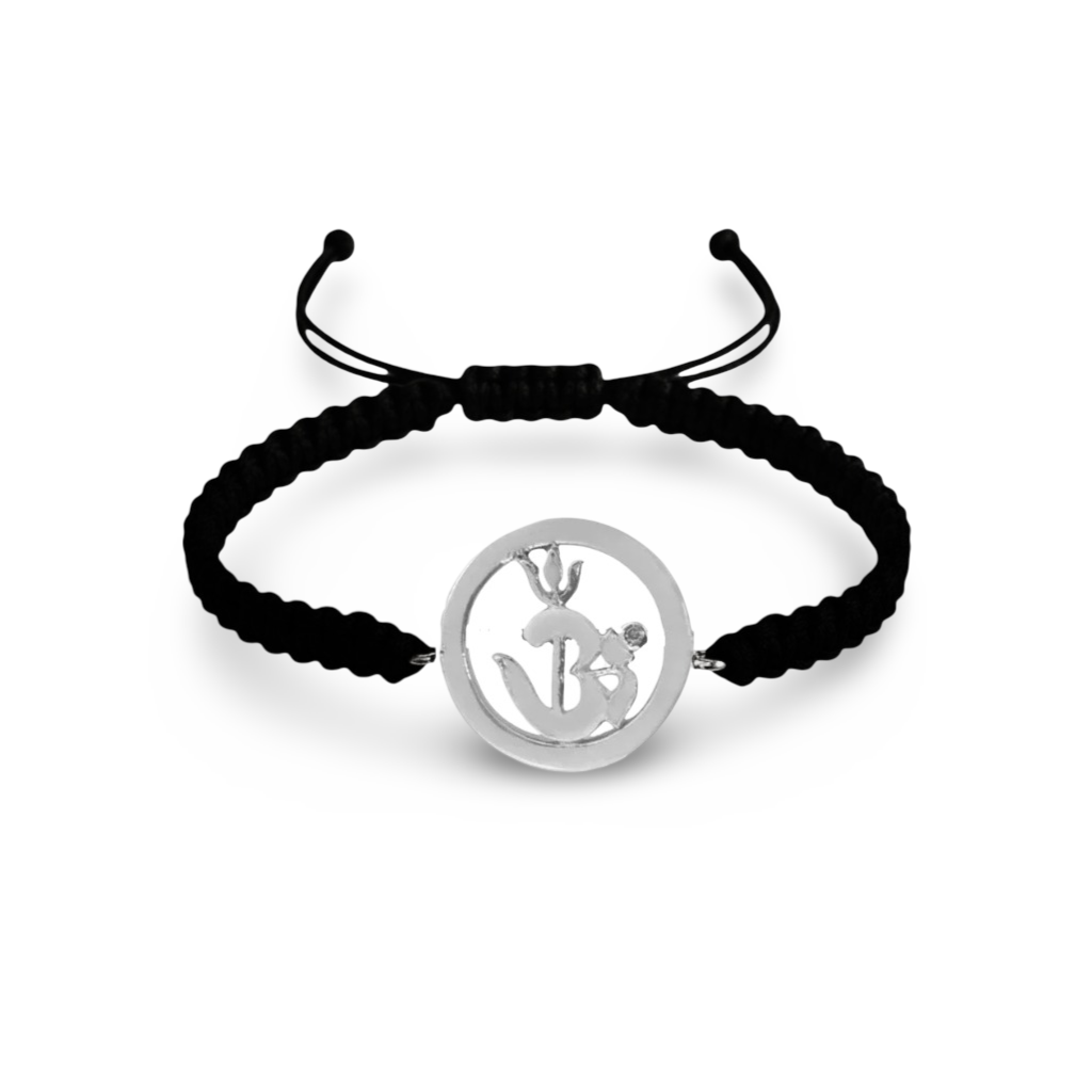 Om Shakti Bracelet in Silver with Diamonds