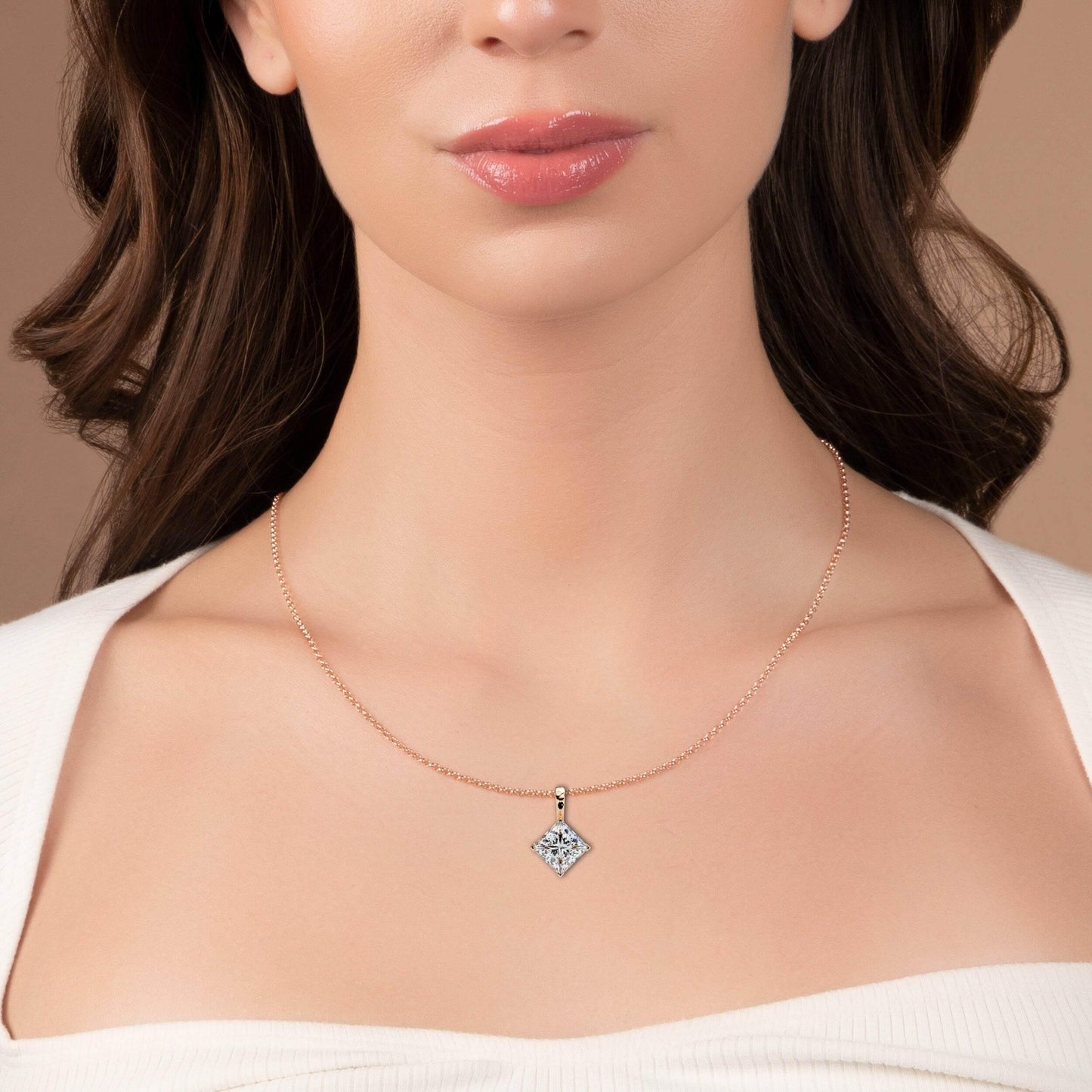 Princess Lab Grown Diamond Solitaire Pendant - Jewelslane