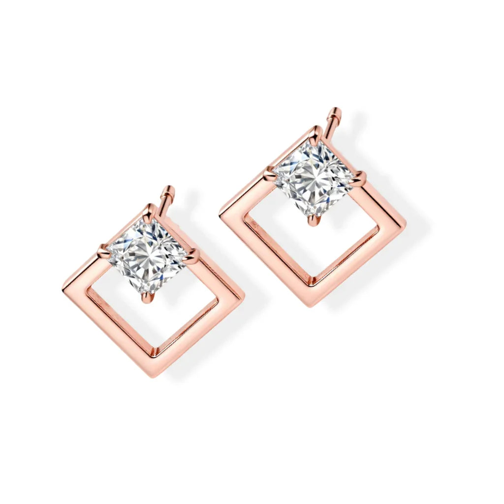 Vani Princess Cut Lab Diamond Solitaire Earrings - Jewelslane