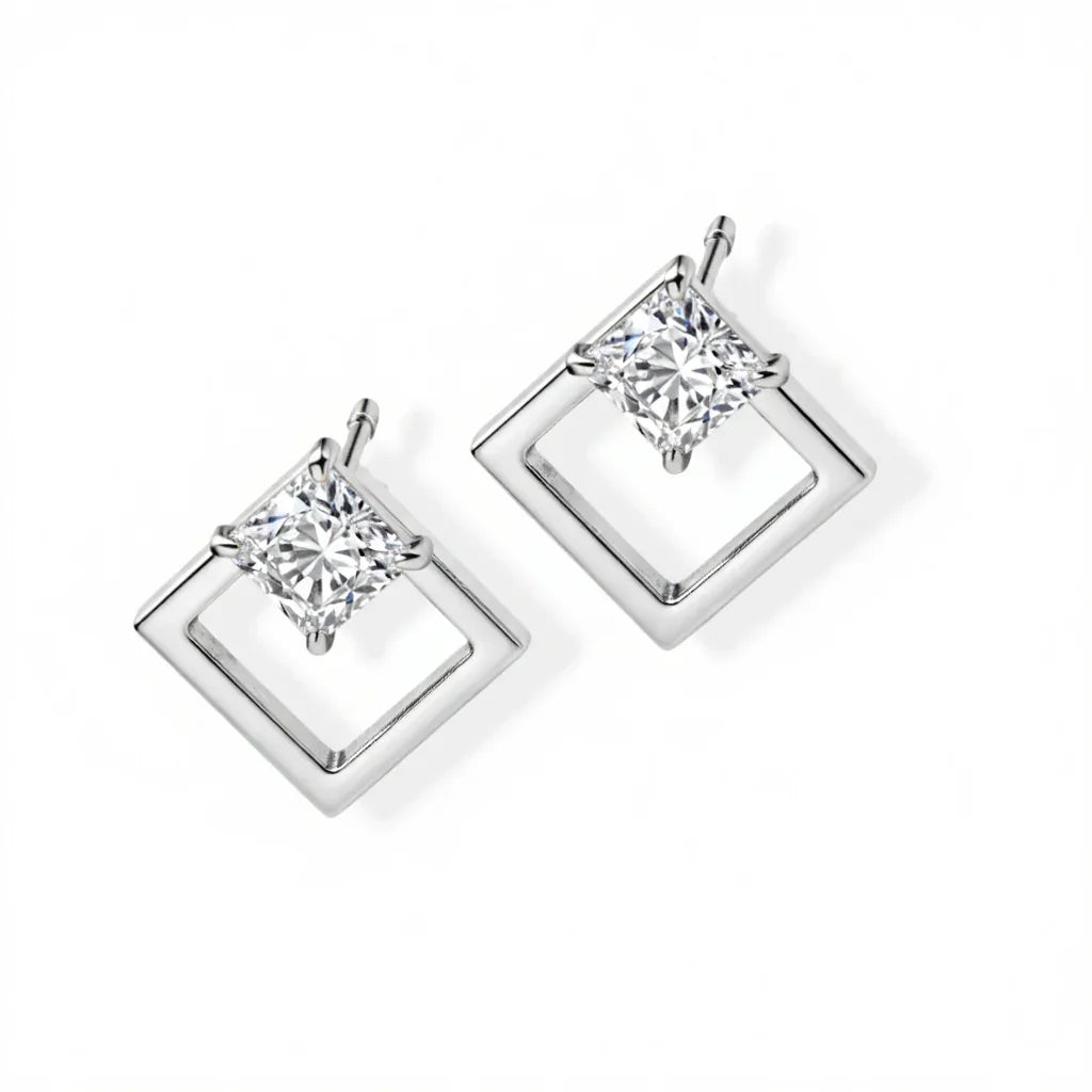 Vani Princess Cut Lab Diamond Solitaire Earrings - Jewelslane