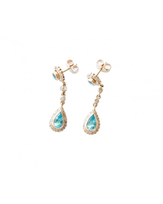 Blue Topaz Diamond  Earring in Gold