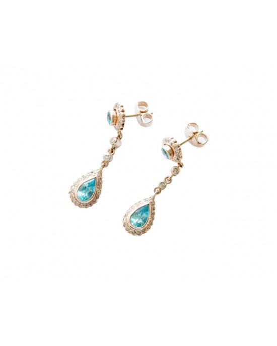 Blue Topaz Diamond  Earring in Gold