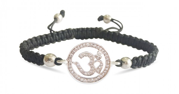 18k Certified Diamond Om Black Beads Bracelet | Raj Jewels