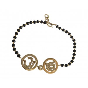 Om & Ik Onkaar joint bracelet in gold on mangal sutra chain