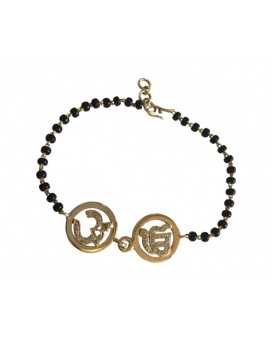 Om & Ik Onkaar joint bracelet in gold on mangal sutra chain