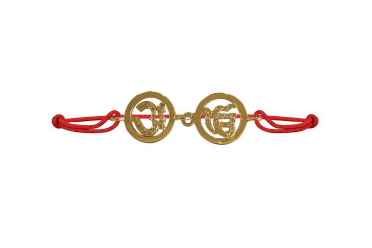 Om & Ik onkaar bracelet in 14k gold on adjustable thread bracelet