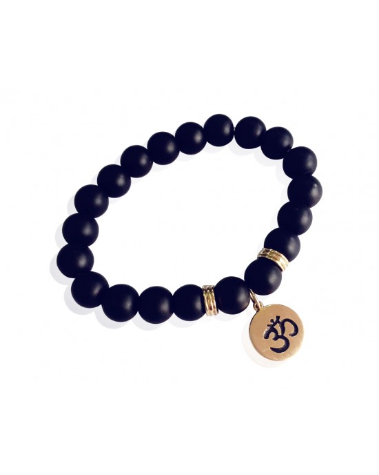 Aum bracelet in 14k gold on onyx beads