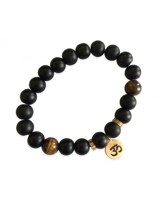 Aumkaara Positivity Bracelet with Tiger’s eye & Black onyx in gold