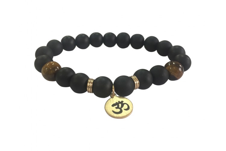 Aumkaara Positivity Bracelet with Tiger’s eye & Black onyx in gold