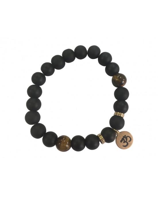 Aumkaara Positivity Bracelet with Tiger’s eye & Black onyx in gold