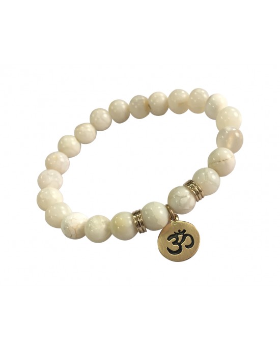 Aumkaara Tranquility Bracelet in gold with White Agate crystal beads