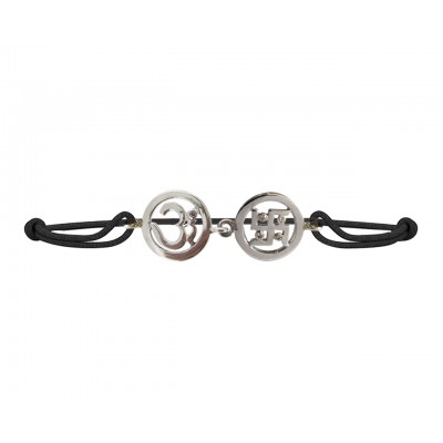 Om & Swastik Bracelet in Silver with Diamonds on Nylon thread