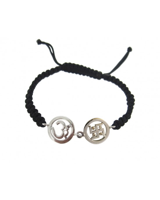 Buy quality Silver Black Leather OM CZ Bracelet For Men in Ahmedabad