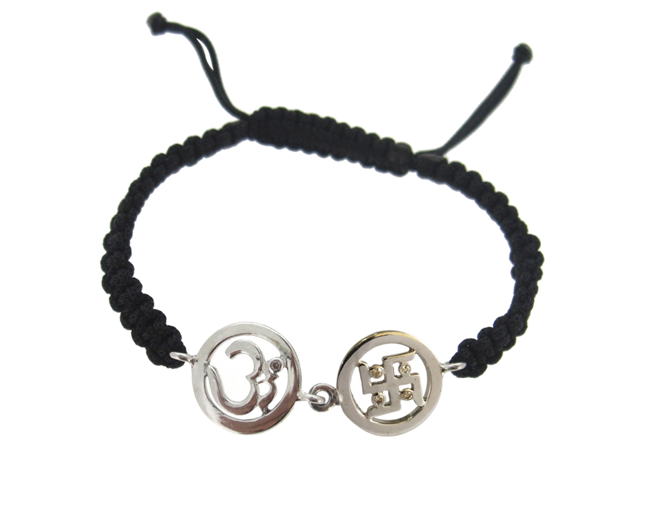 Gold Plated Om With Diamond In Black Silicone Bracelet – Belachi