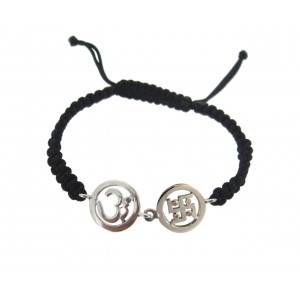 Om & Swastik Bracelet in Silver with Diamonds on Nylon thread