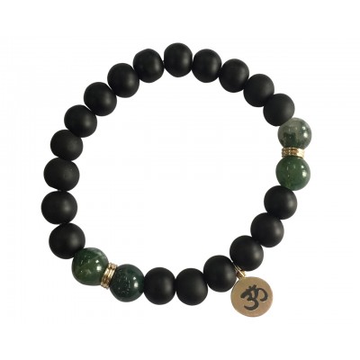 Aumkaara Balance bracelet in gold with Moss Agate and black onyx