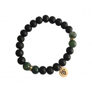 Aumkaara Balance bracelet in gold with Moss Agate and black onyx