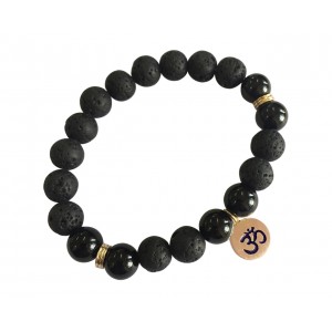 Aumkaara Stability bracelet with Lava Beads & Black onyx in gold