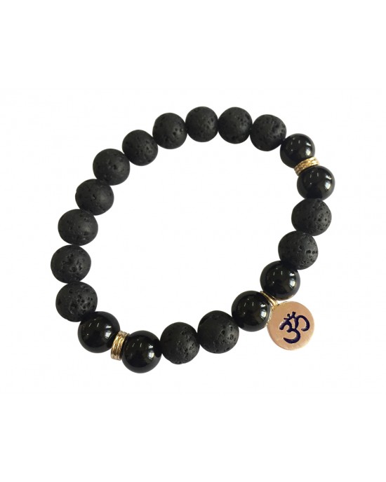 Aumkaara Stability bracelet with Lava Beads & Black onyx in gold