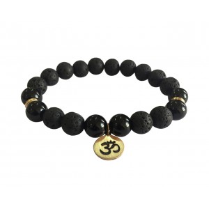 Aumkaara Stability bracelet with Lava Beads & Black onyx in gold