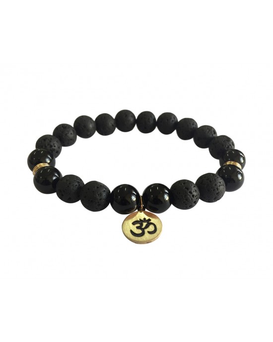 Aumkaara Stability bracelet with Lava Beads & Black onyx in gold