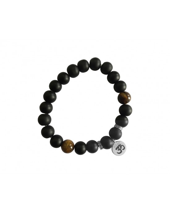 Aumkaara Positivity Bracelet with Tiger’s eye & Black onyx in Silver