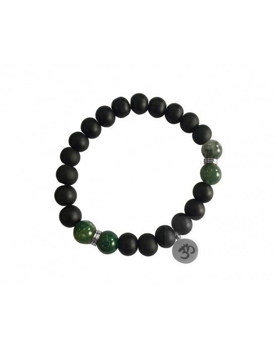 Aumkaara Balance bracelet in silver with Moss Agate and black onyx