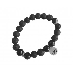 Aumkaara Stability bracelet with Lava Beads & Black onyx in silver