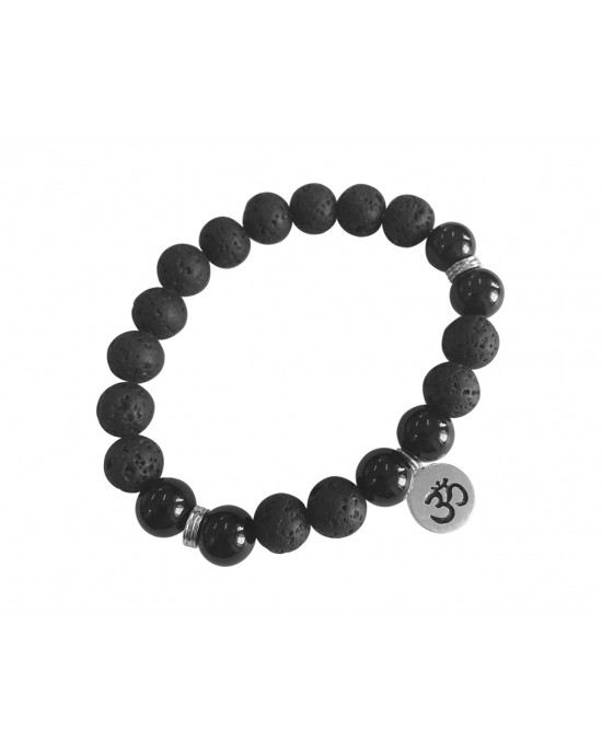 Aumkaara Stability bracelet with Lava Beads & Black onyx in silver