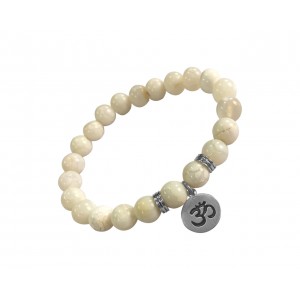 Aumkaara Tranquility Bracelet in silver with White Agate crystal beads