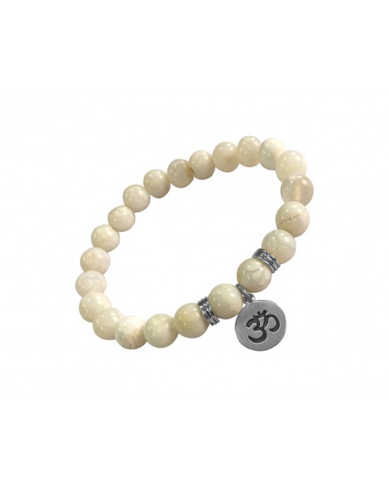 Aumkaara Tranquility Bracelet in silver with White Agate crystal beads