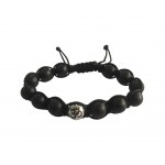Silver om with 10mm Black Onyx beads