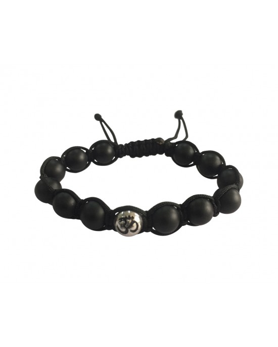 Silver om with 10mm Black Onyx beads
