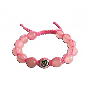 Rose quartz beads bracelet with silver om