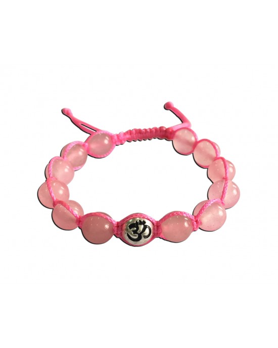 Rose quartz beads bracelet with silver om