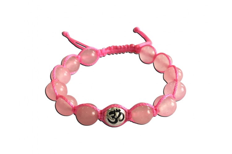 Rose quartz beads bracelet with silver om