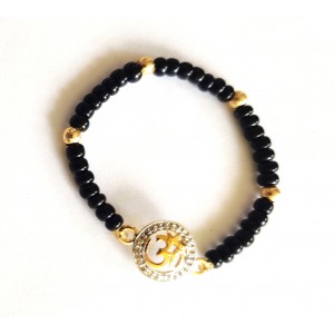 New Born Baby Girl Om Diamond Bracelet with Black Nazaria beads