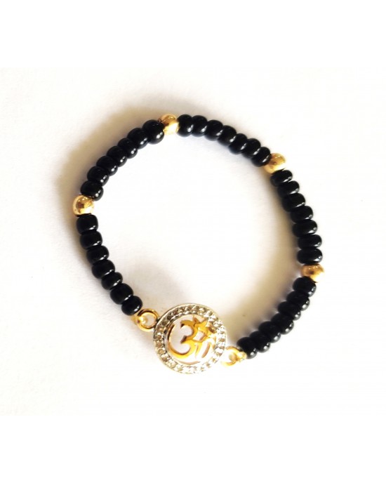 New Born Baby Girl Om Diamond Bracelet with Black Nazaria beads