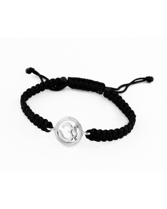 Om Bracelet in 92.5 Silver with a Diamond on Nylon Thread