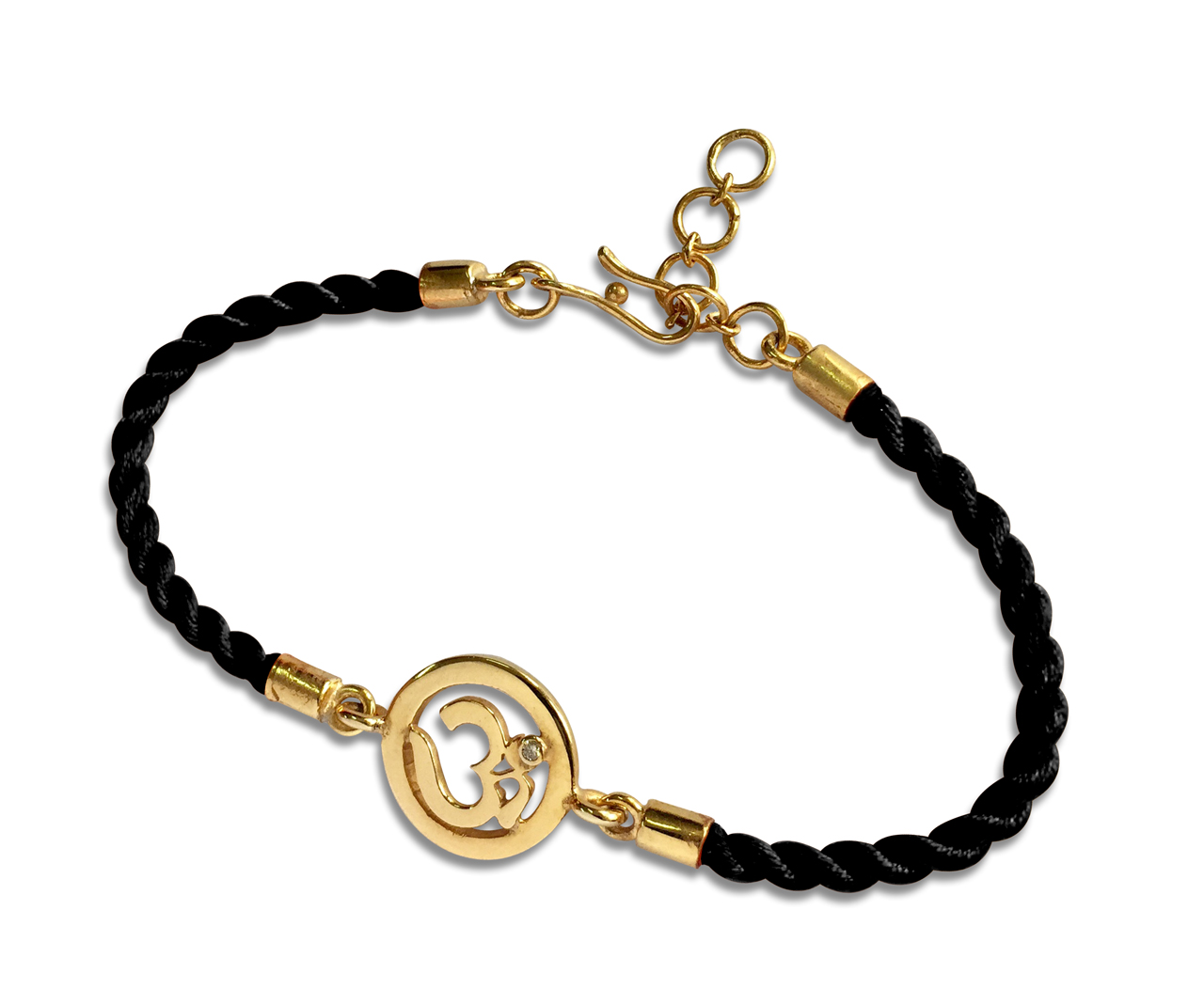 Om bracelet for girls with 18k gold plated sterling silver on adjustable nylon cord bracelet Jewelslane