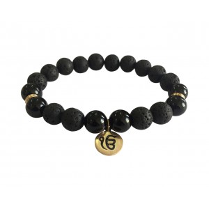 Aumkaara Stability bracelet with Lava Beads & Black onyx in gold