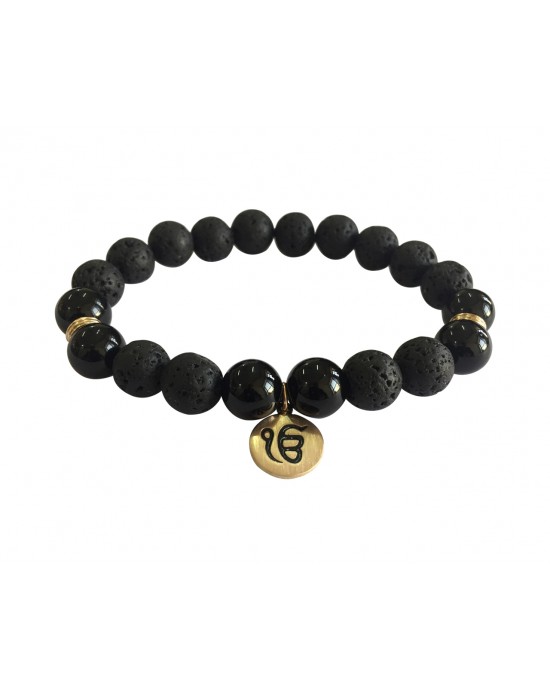 Aumkaara Stability bracelet with Lava Beads & Black onyx in gold