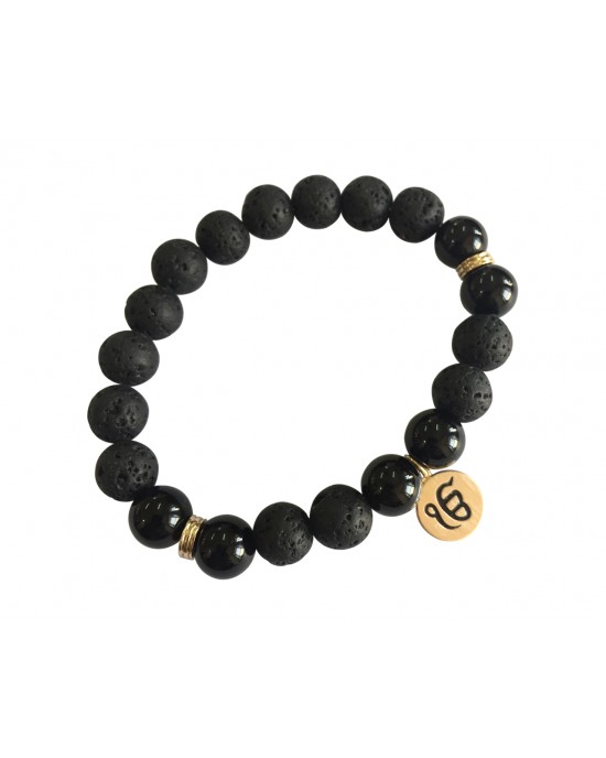 Aumkaara Stability bracelet with Lava Beads & Black onyx in gold