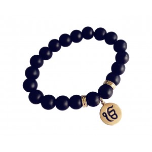 Gold Ik onkar bracelet in 14k on onyx beads