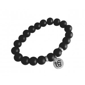 Silver Ik onkar bracelet on onyx beads