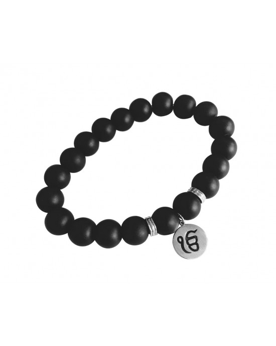 Silver Ik onkar bracelet on onyx beads