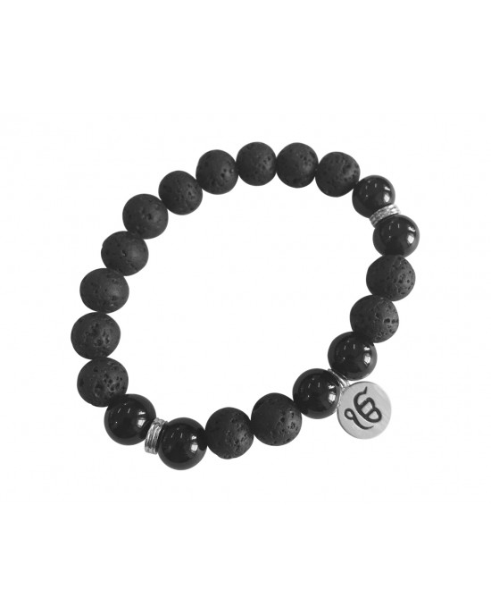 Aumkaara Stability bracelet with Lava Beads & Black onyx in silver