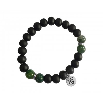 Aumkaara Balance bracelet with Moss Agate and black onyx in silver